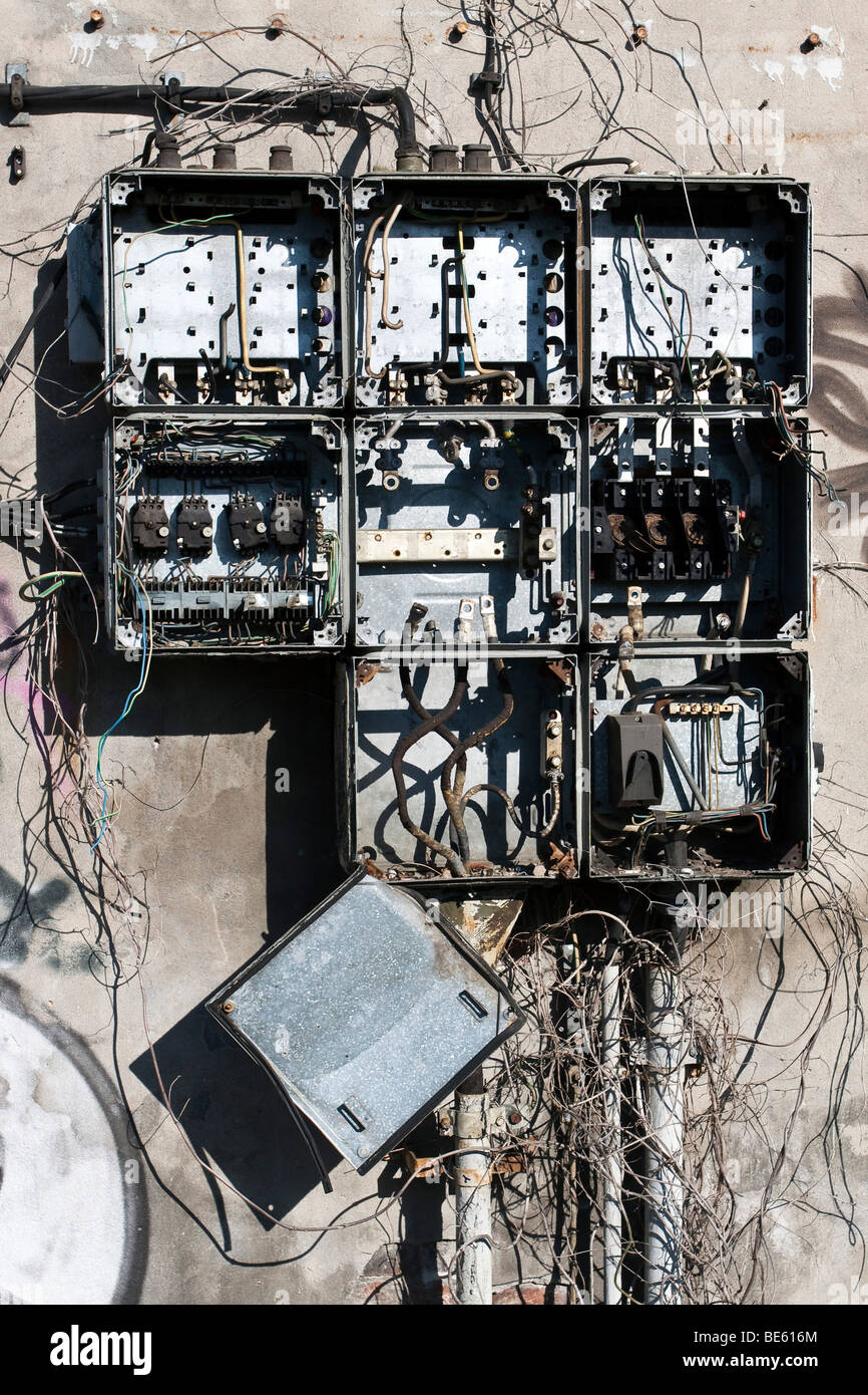 Old power boxes at a house Stock Photo Alamy