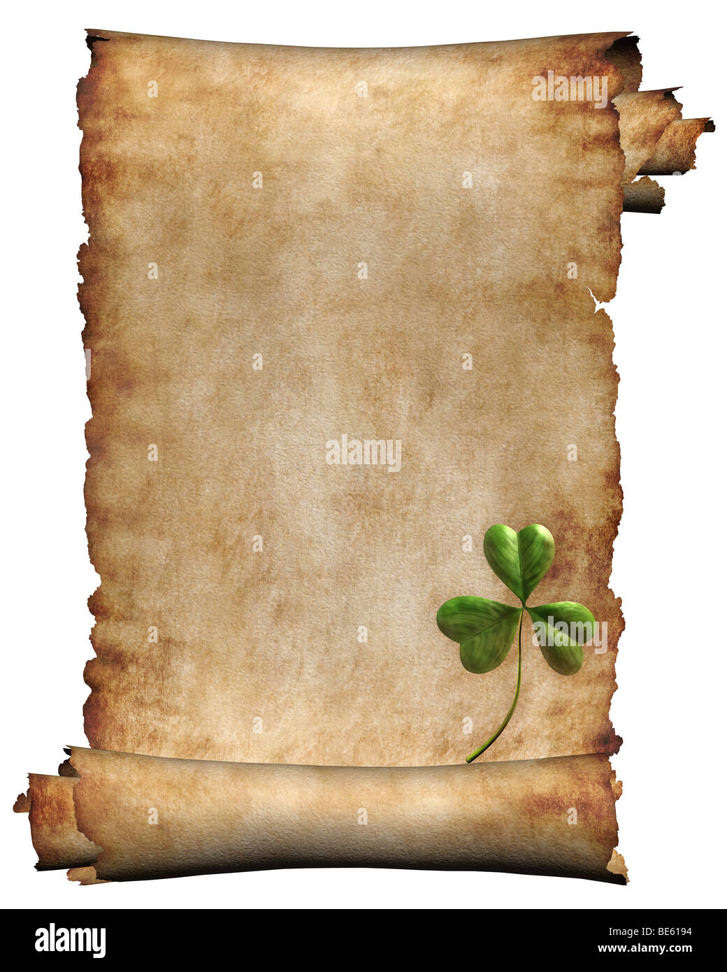 Roll of parchment with shamrock Stock Photo