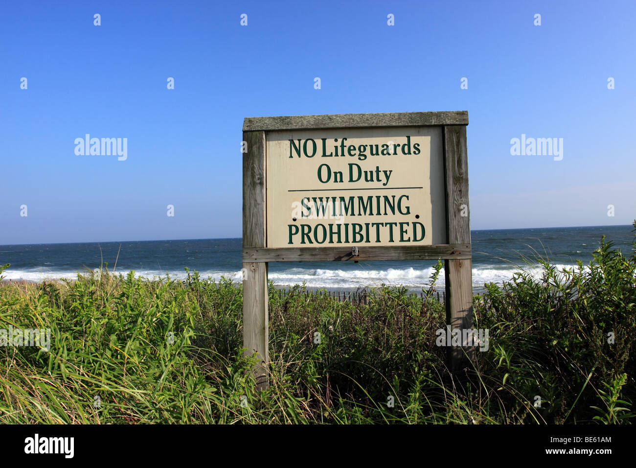 No swimming sign, Long Island, NY Stock Photo
