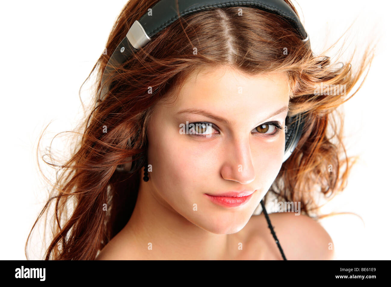 Confident Gorgeous Teen Age Girl Listening To Music Showing A Lot Of Pleasure On Her Face