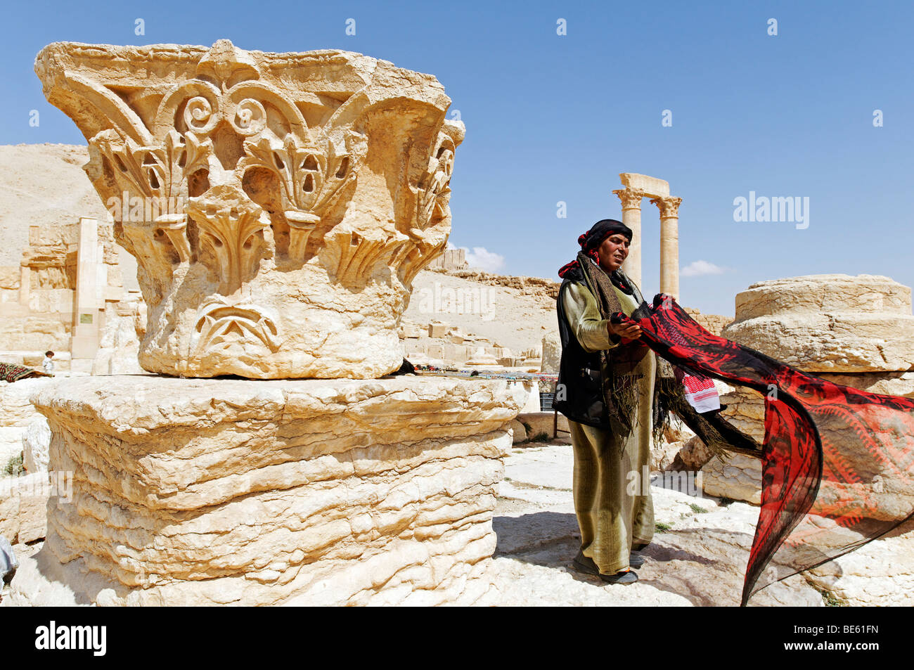 Sale of souvenirs, Palmyra excavation site, Tadmur, Syria, Asia Stock Photo