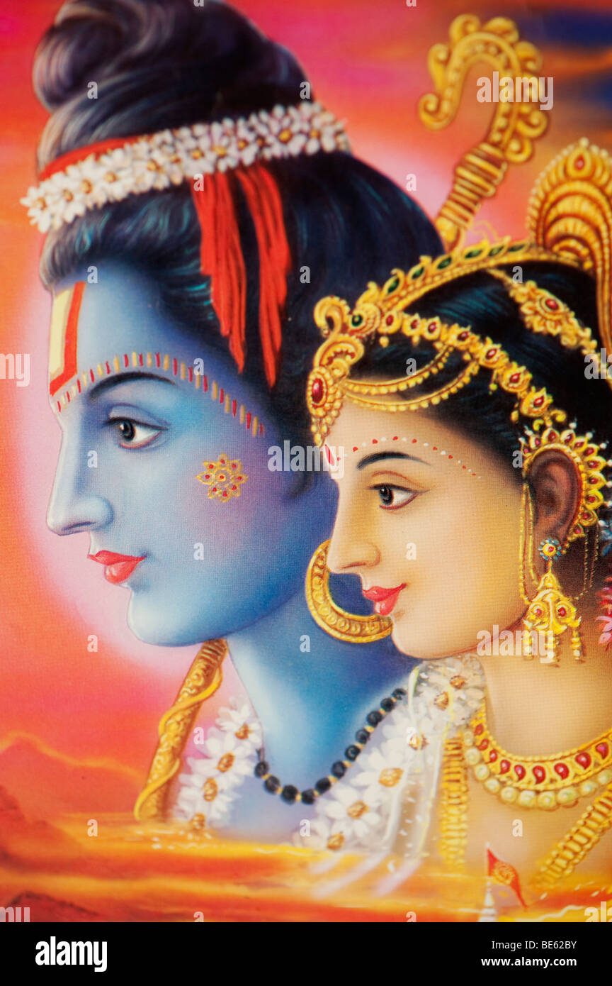 Hindu god, Lord Rama and Sita depicted on an Indian poster. India Stock  Photo - Alamy