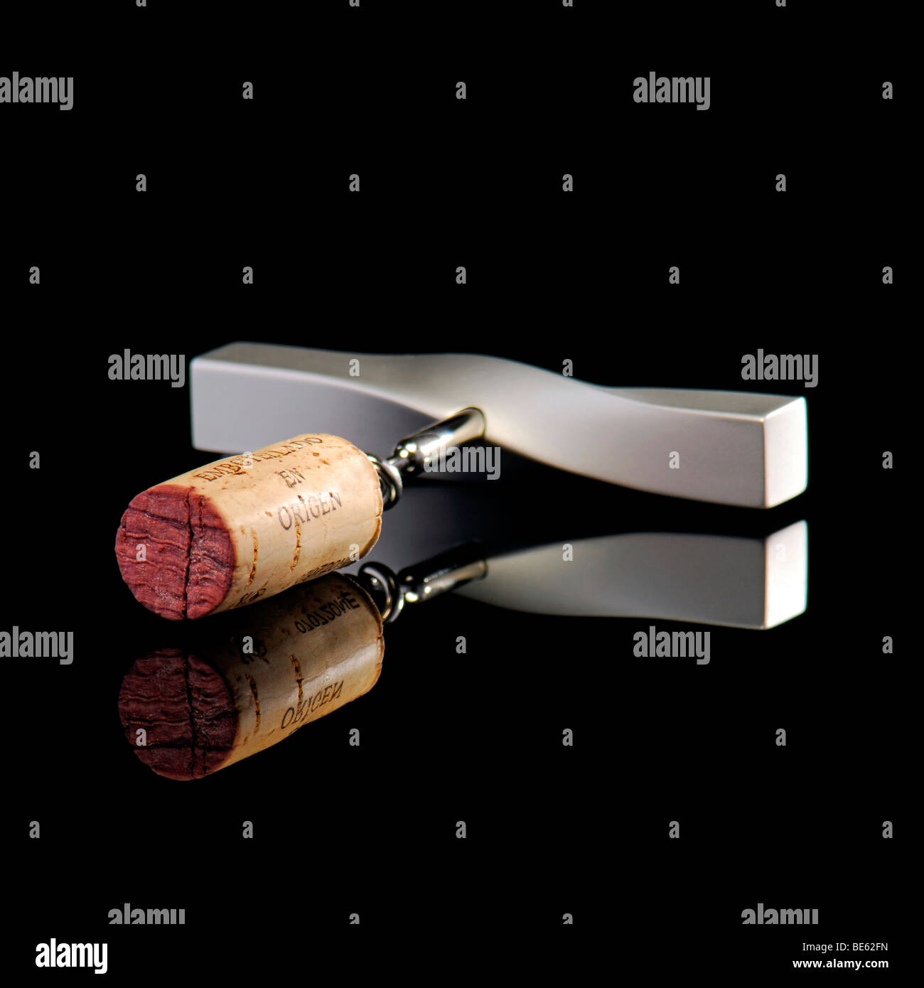 Corkscrew and cork Stock Photo