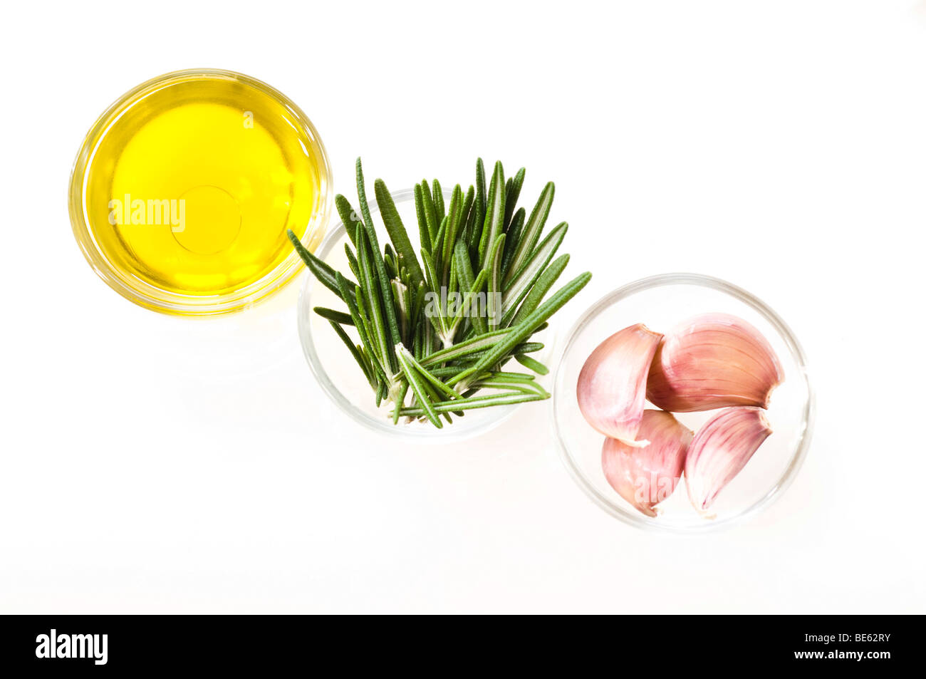 Garlic, rosemary and olive oil Stock Photo