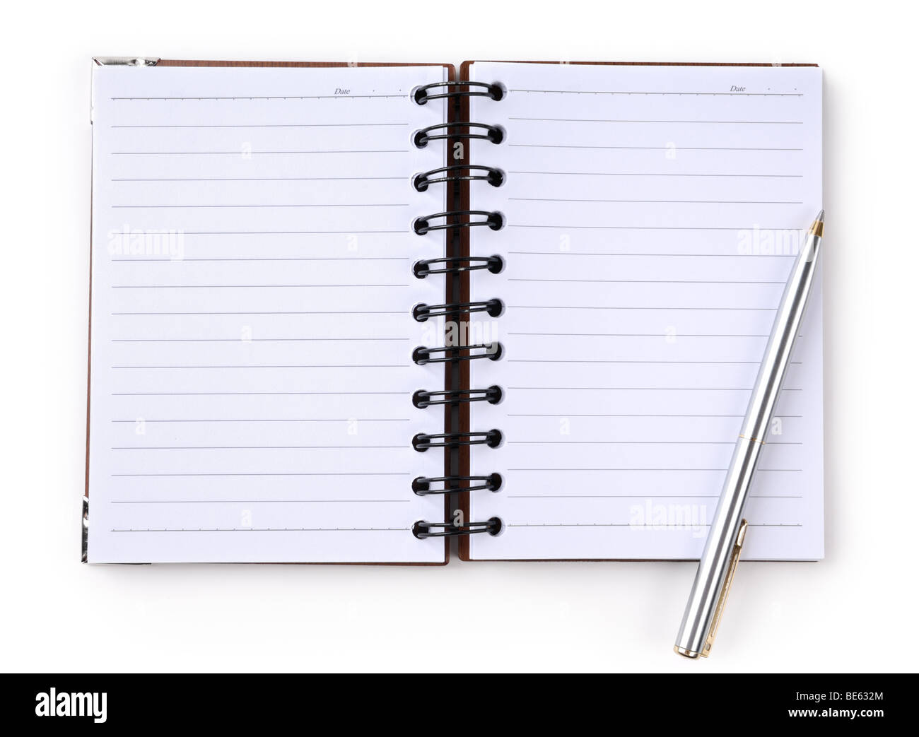 Open notepad with a pen Stock Photo