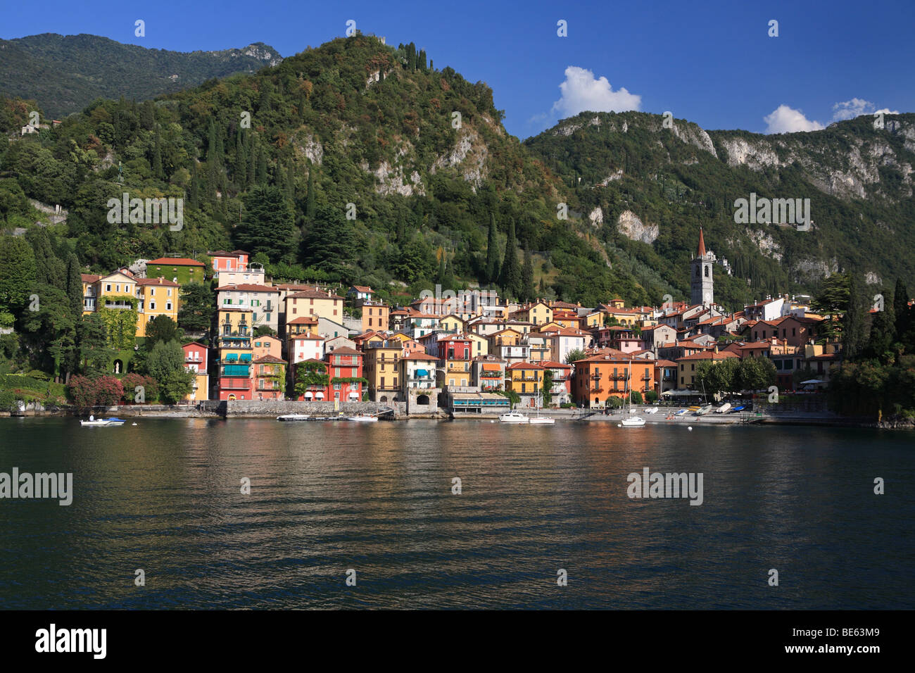 The harbour at Varenna seen from Lake Como, Italy, Europe Stock Photo