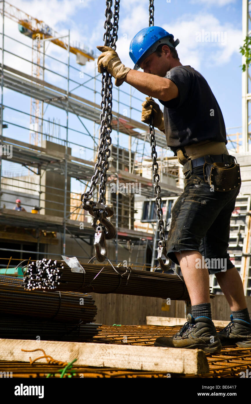 Construction worker on a construction site in Berlin, Germany, Europe