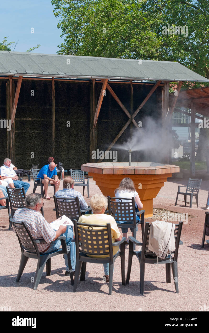 Patients inhale salt-containing air in front of a saline, Bad Kreuznach health resort, Rhineland-Palatinate, Germany, Europe Stock Photo
