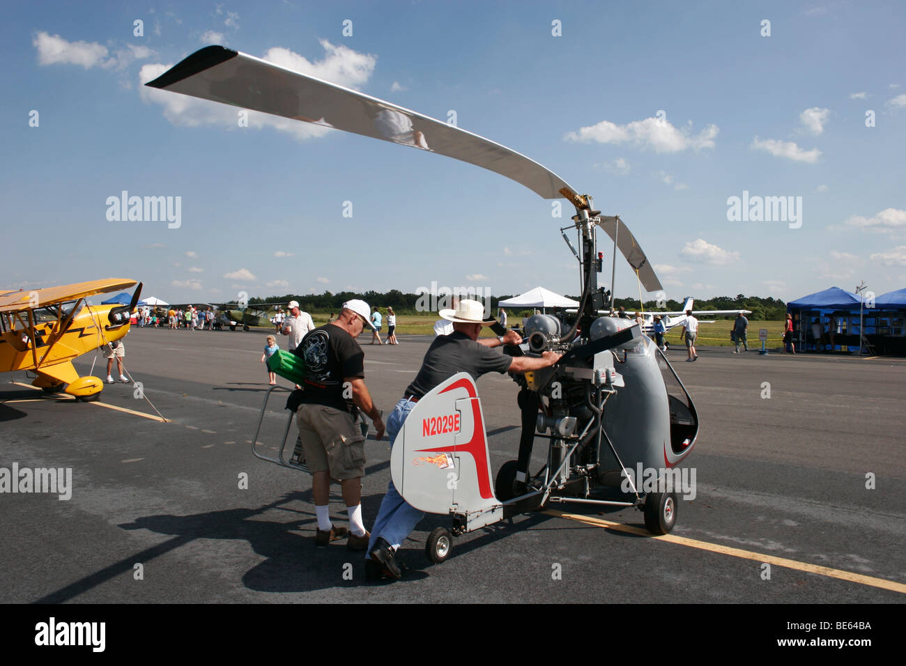 Gyrocopter being readied for flight at Louisa county airshow Stock Photo