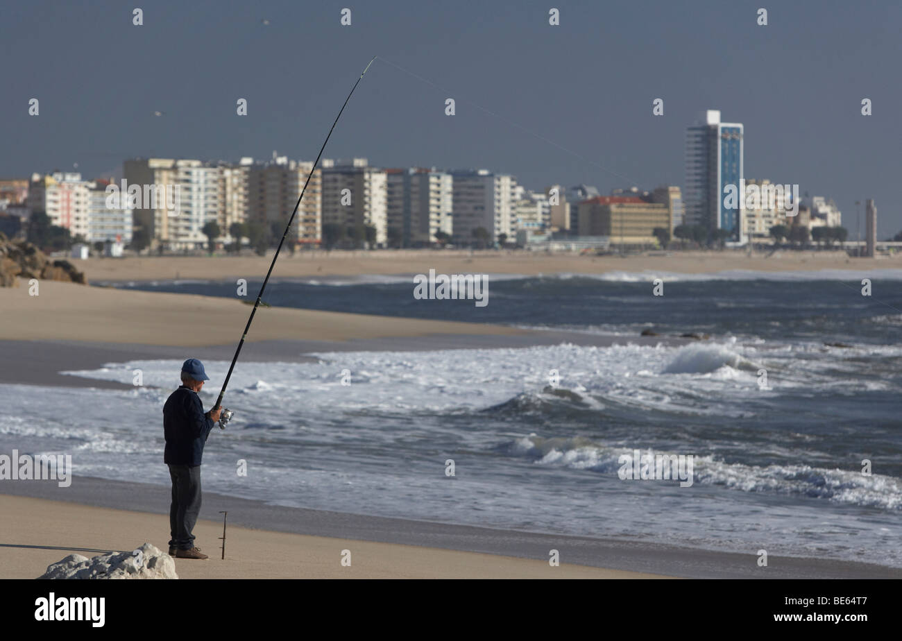 Anglers on the beach, Costa de Prata, Portugal, Europe Stock Photo