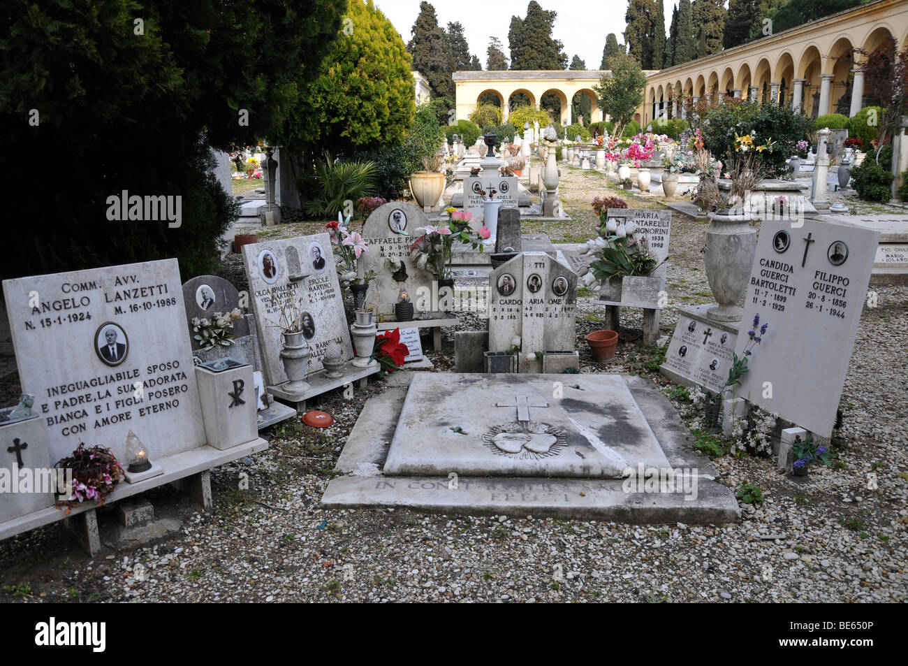 Tombstones, Campo di Verano cemetery, historic city centre, Rome, Italy, Europe Stock Photo