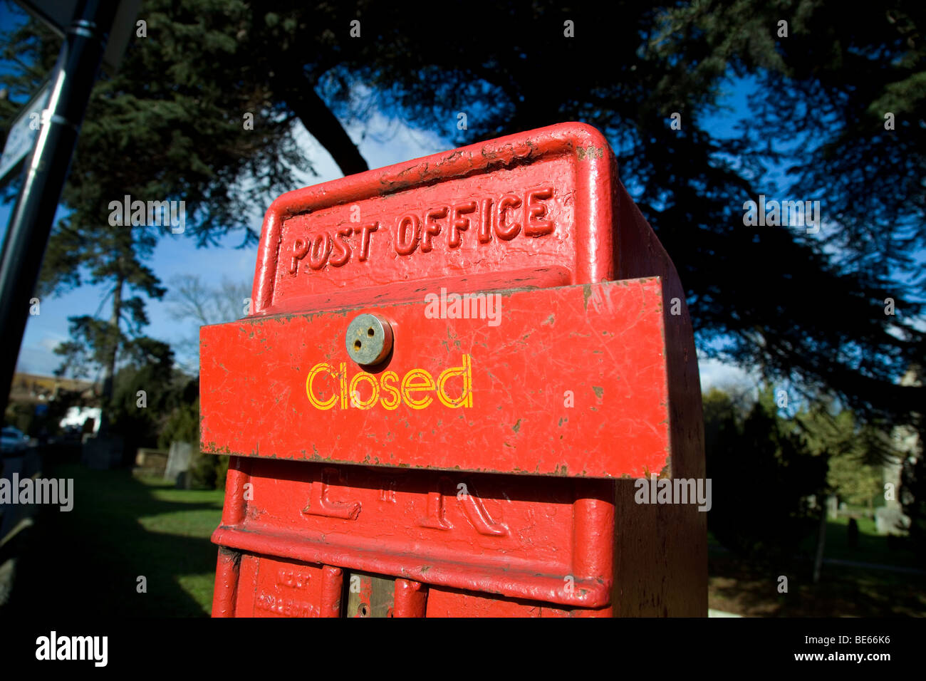 Close up of a small post box with closed sign. Stock Photo