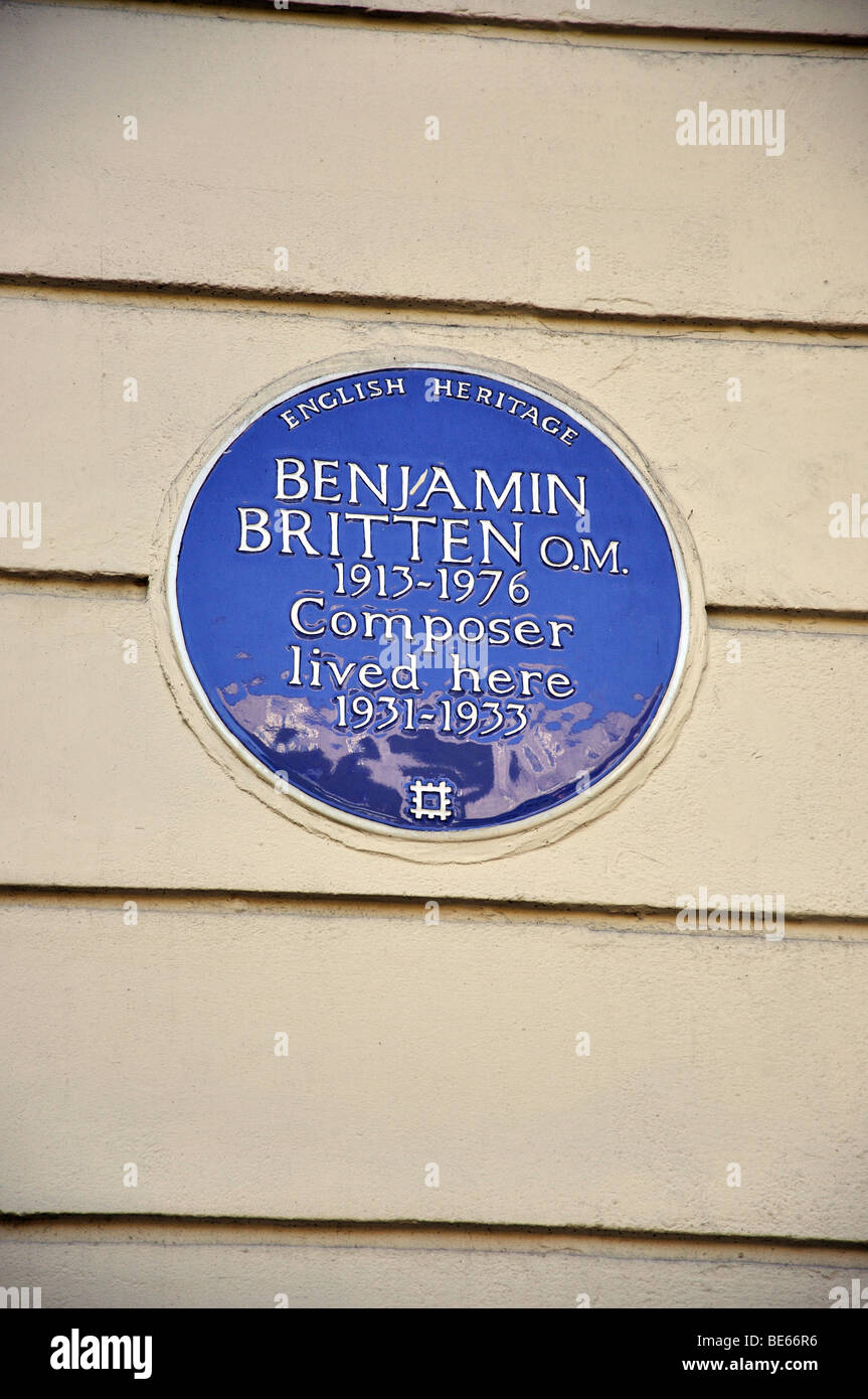 Benjamin Britten Blue Plaque, Cromwell Road, Kensington, Royal Borough of Kensington & Chelsea, London, England, United Kingdom Stock Photo
