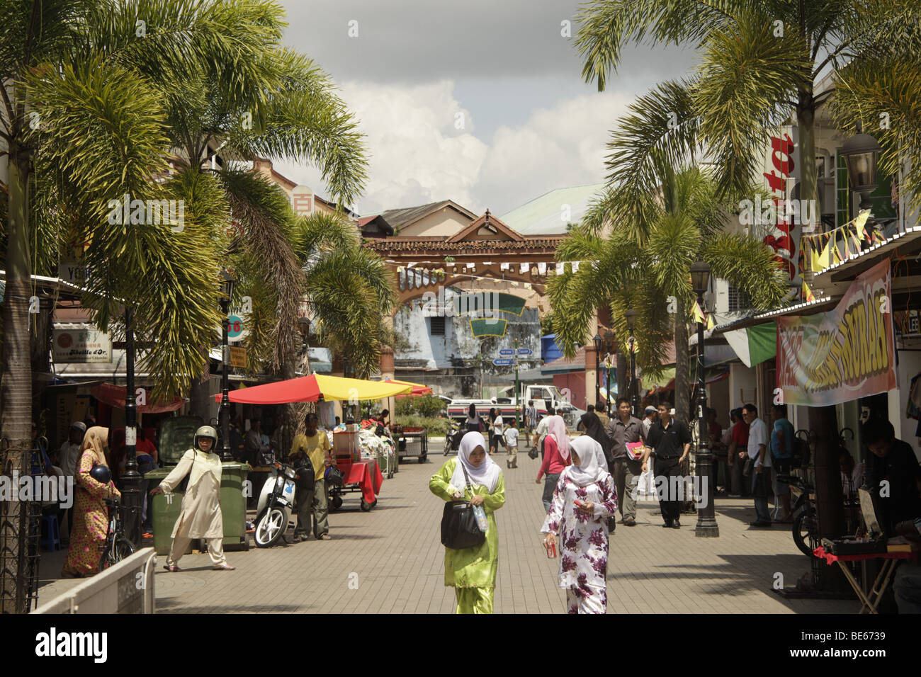 Pedestrian zone India Street in Kuching, Sarawak, Borneo, Malaysia, Southeast Asia Stock Photo