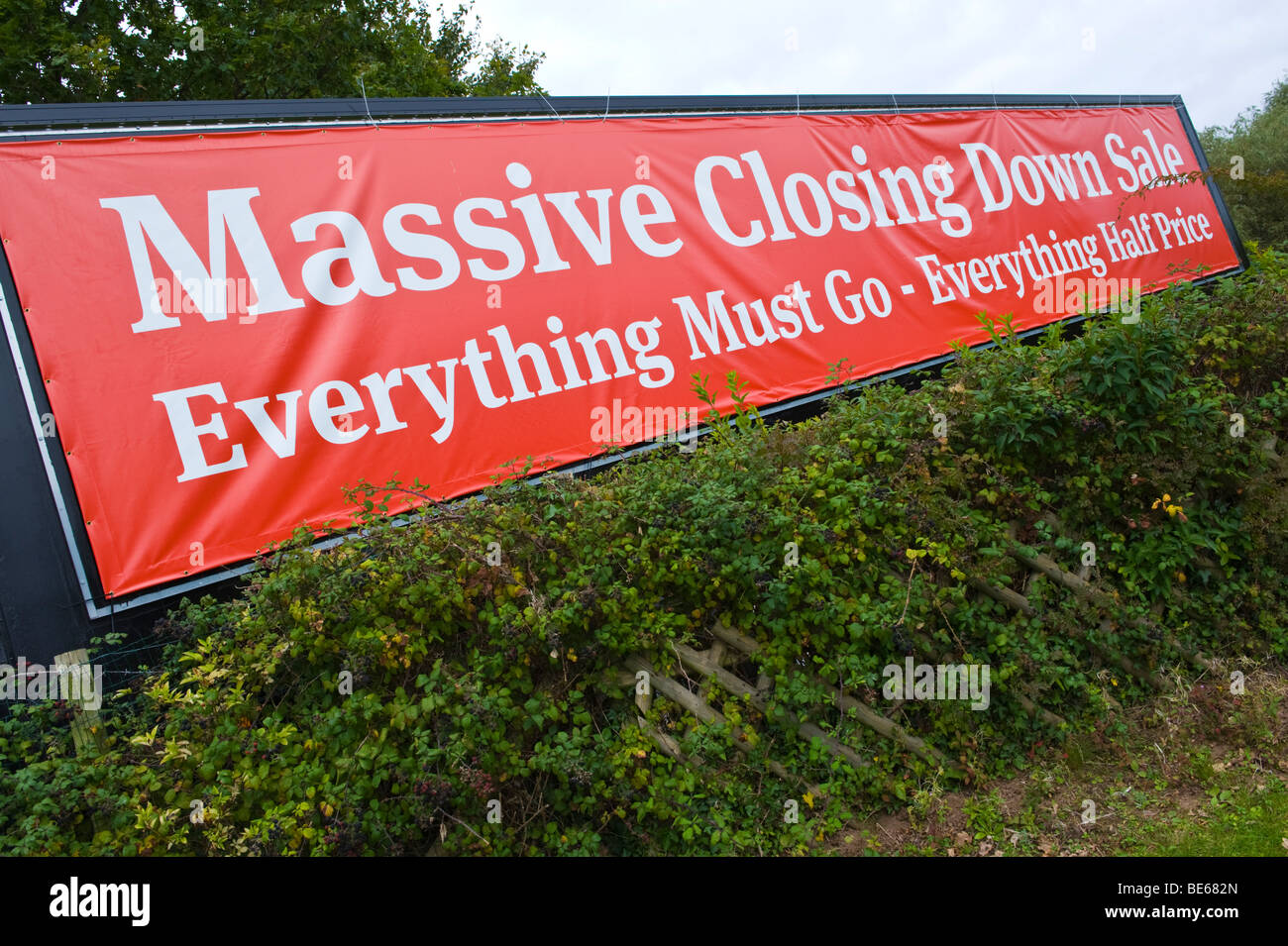 MASSIVE CLOSING DOWN SALE hoarding outside Wyevale garden centre at Castleton near Cardiff South