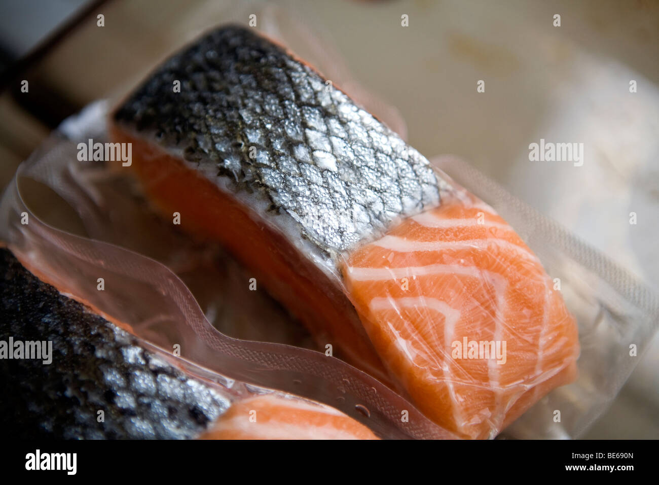 frozen salmon fillets Stock Photo
