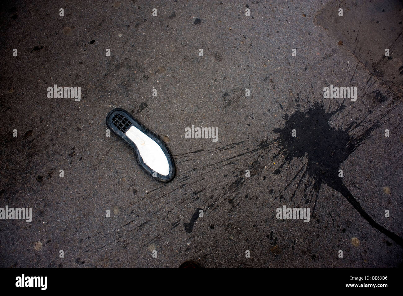 Shoe splat on a pavement, London. Stock Photo