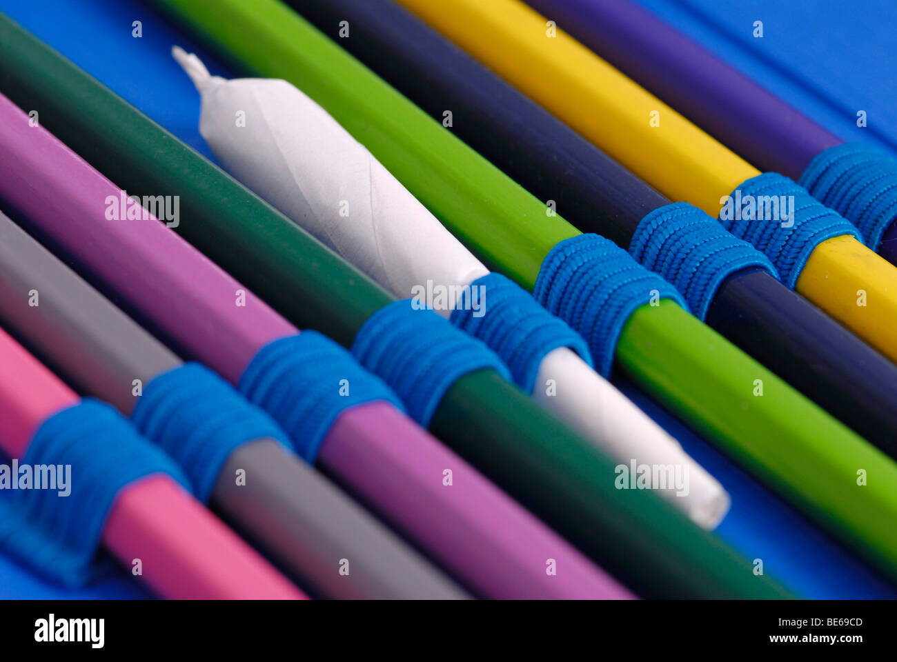 Joint in a pupil's pencil case, symbolic picture for adolescent drug abuse Stock Photo