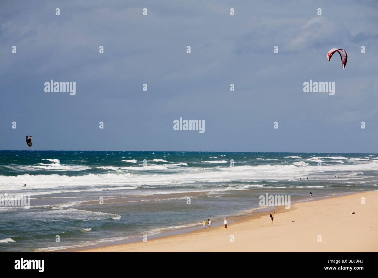 Kite surfing on the beach at Lacanau Ocean on the Atlantic coast near Bordeaux in France Stock Photo