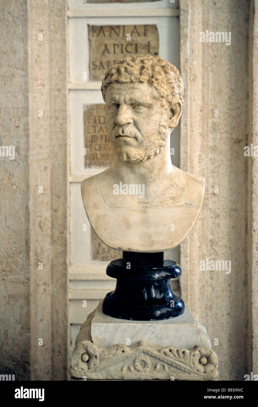 Ancient marble bust of Emperor Caracalla, gallery, Capitoline Museums, Palazzo Nuovo, Capitoline Hill, Rome, Lazio, Italy, Euro Stock Photo