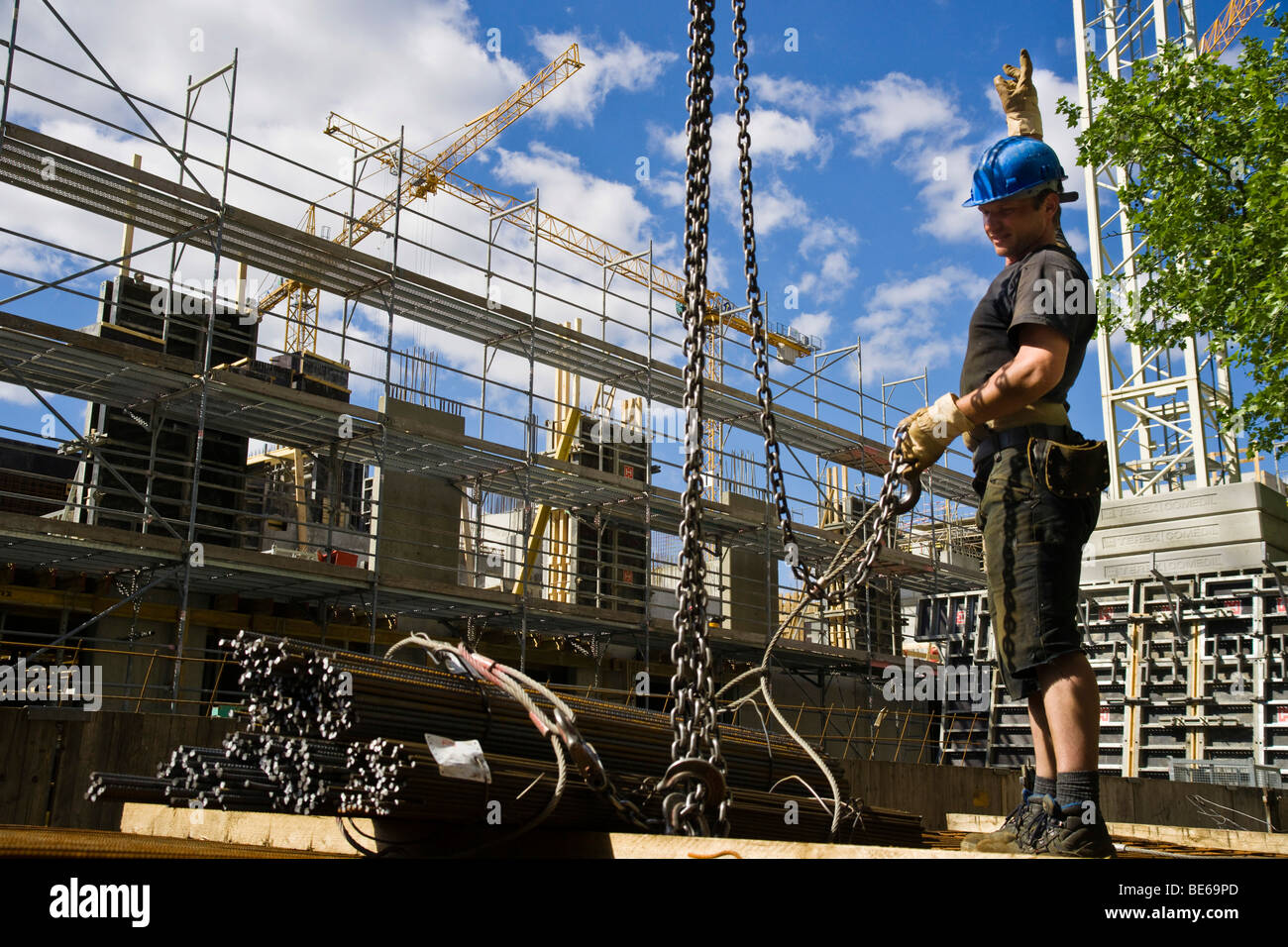 Construction worker on a construction site in Berlin, Germany, Europe