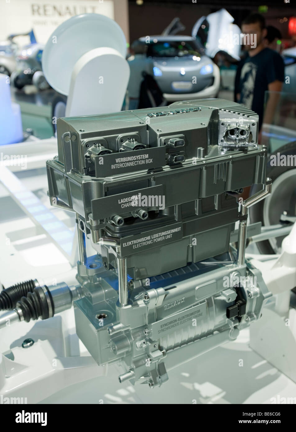 Demonstration model of new electric engine designed by Renault at the Frankfurt Motor Show 2009 Stock Photo