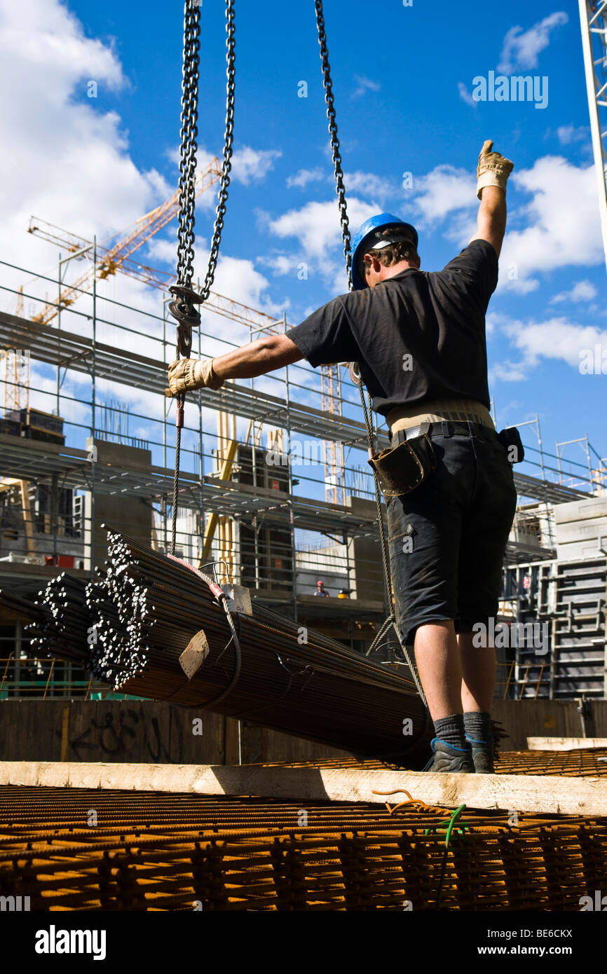 Construction worker on a construction site in Berlin, Germany, Europe