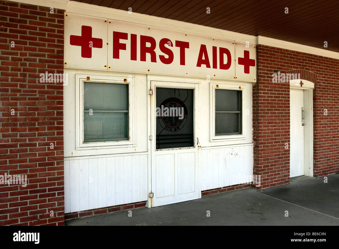 First Aid Station, Smith Point Beach, Long Island, NY Stock Photo