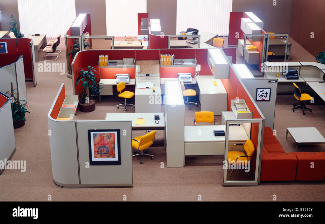 1980s open plan space offices overview Stock Photo