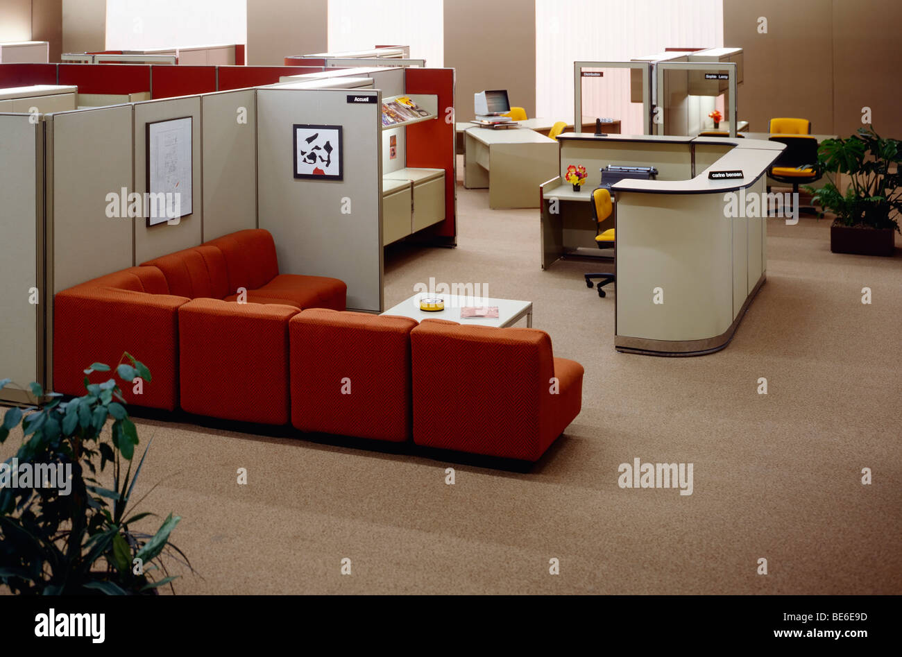 1980s open plan space offices overview Stock Photo