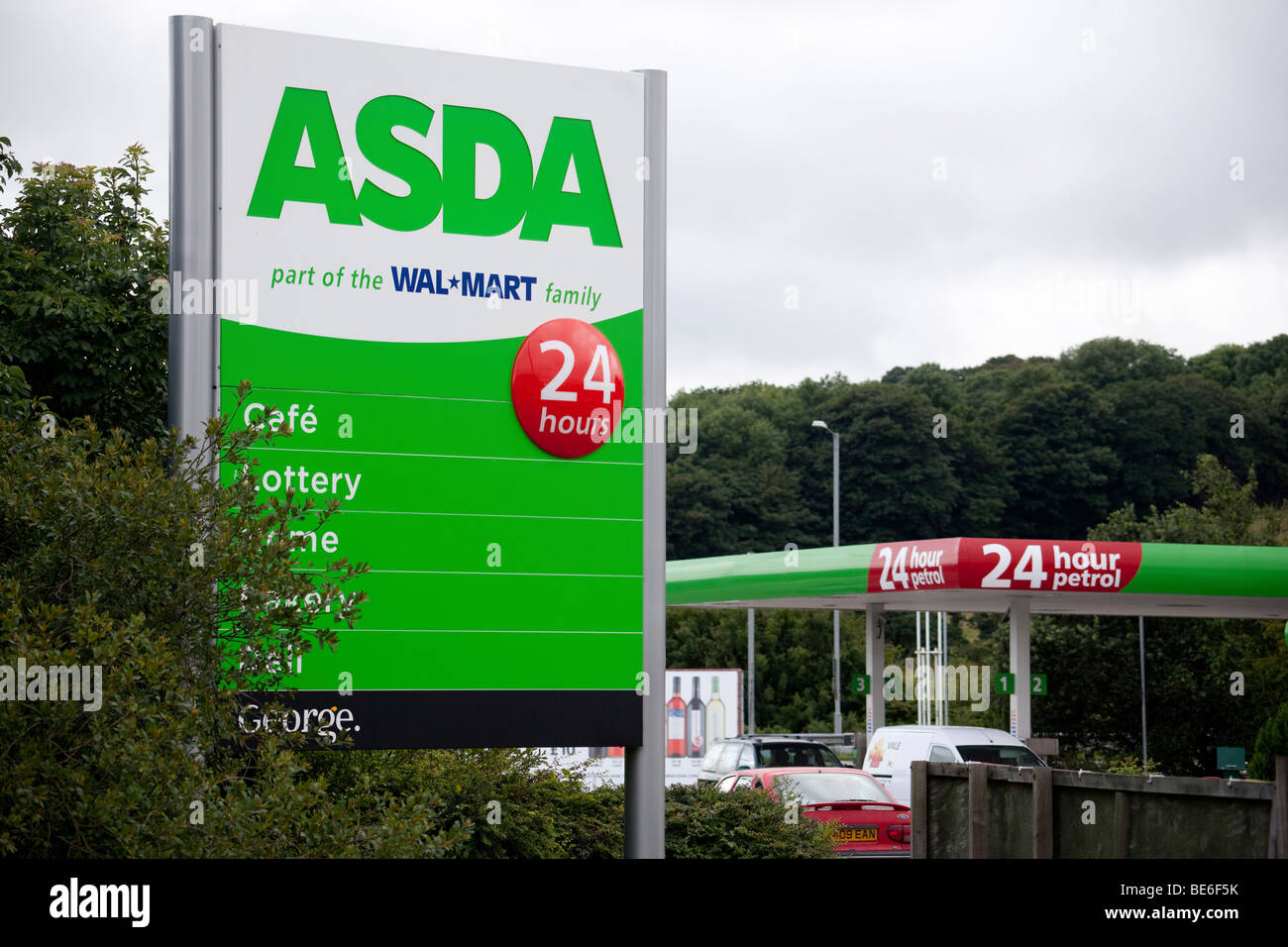 ASDA, part of Wal Mart family, supermarket, gas station, open 24 hours. Stock Photo