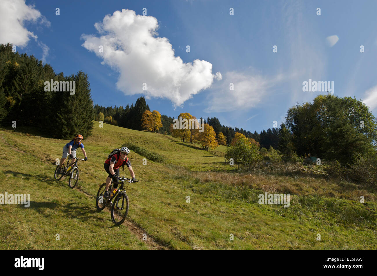 Mountainbikers in Aschau, Tyrol, Austria, Europe Stock Photo