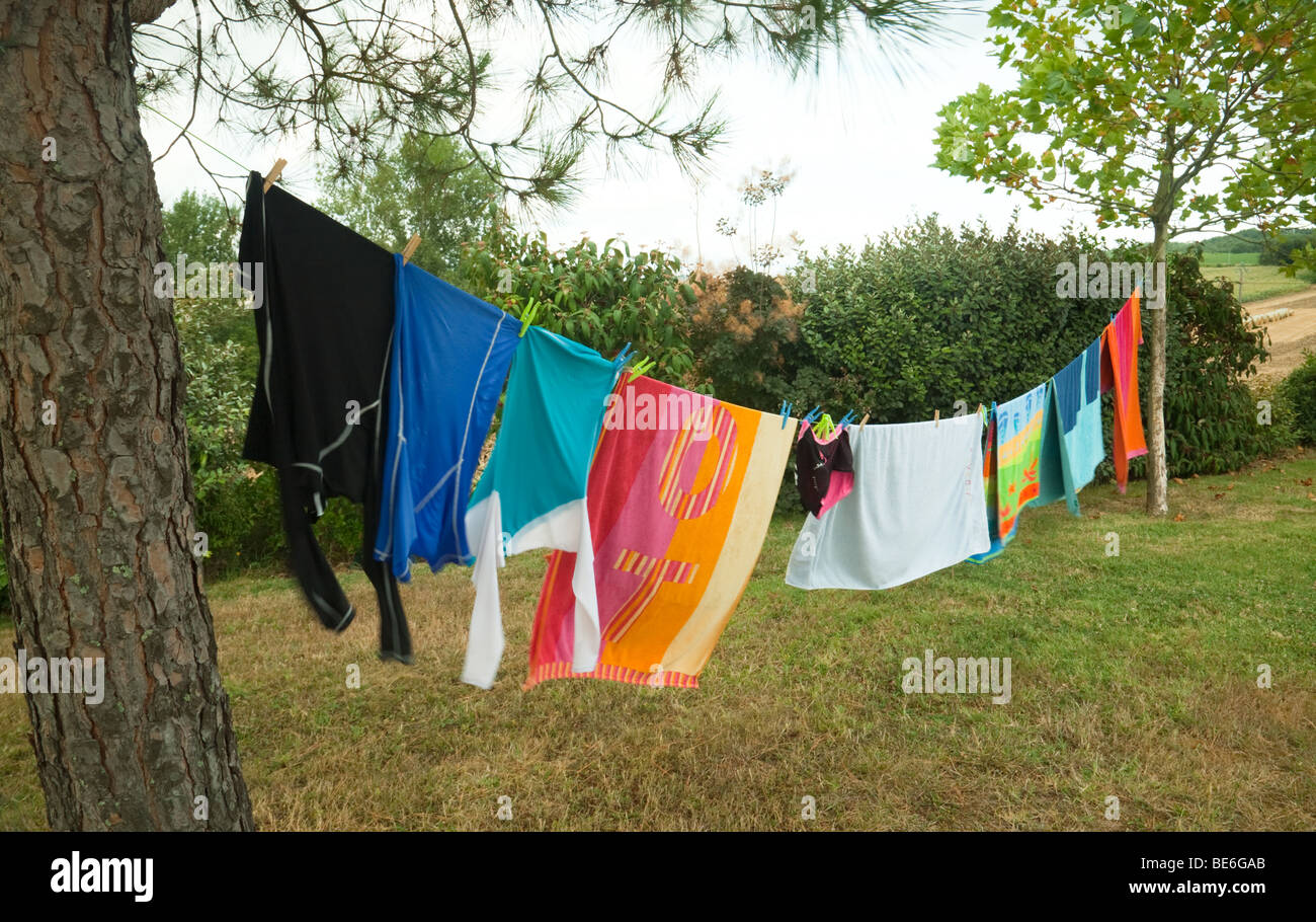 Colourful washing hanging on a washing line Stock Photo 25960099 Alamy
