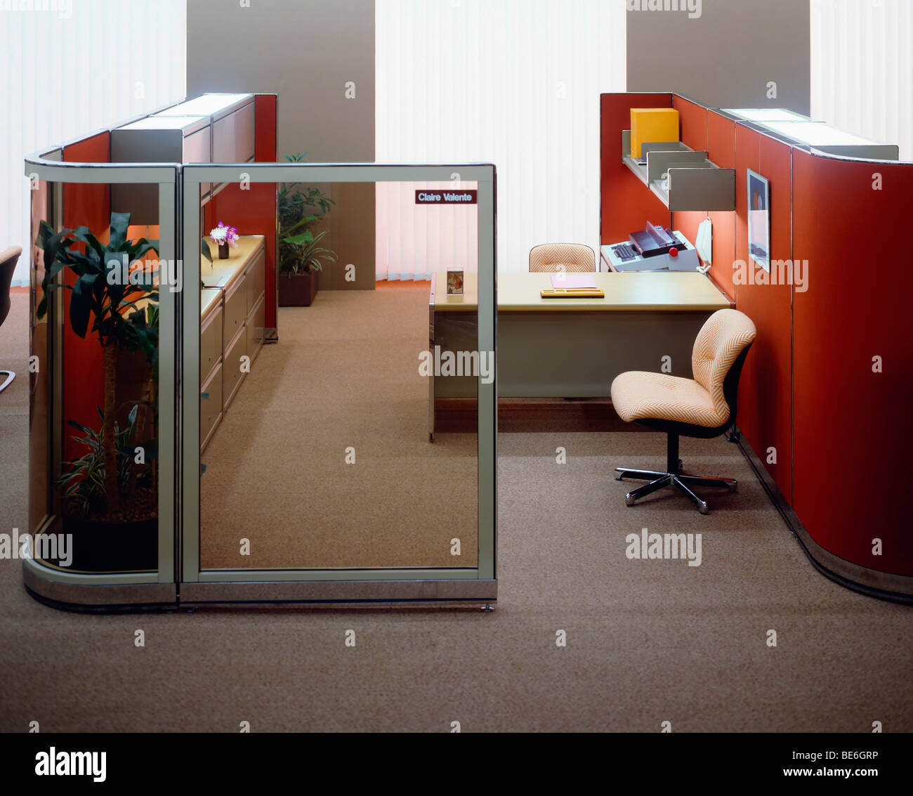 1980s office with glass wall Stock Photo