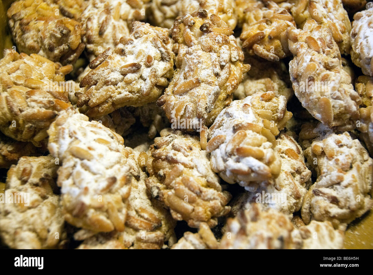 Biscuits covered with pine nuts, a traditional Pisan biscuit in the University zone of Pisa at the Panificio Il Forno Vecchio Stock Photo