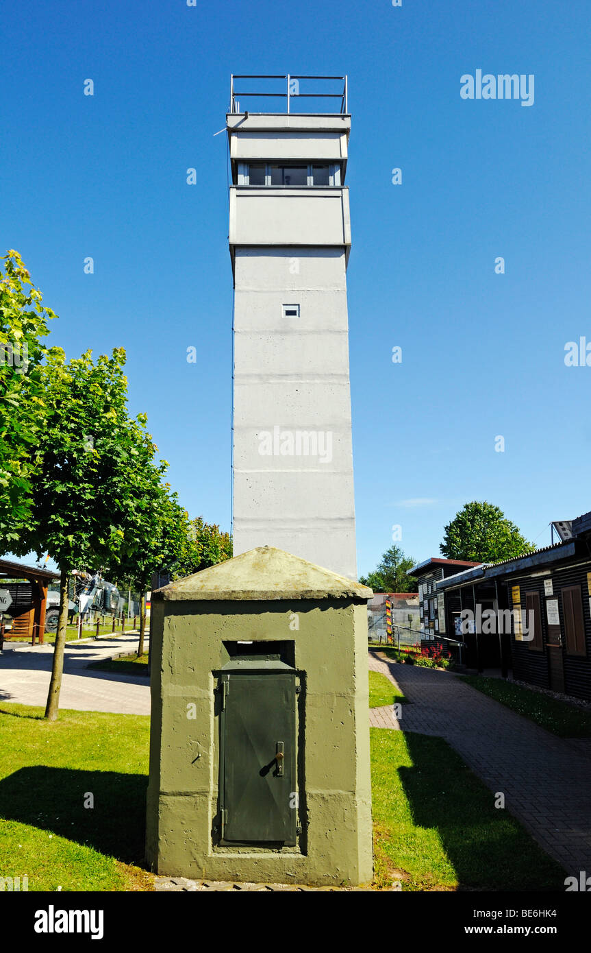 Observation tower of the GDR at the Grenzmuseum Schifflersgrund border museum at the former inner-German border, Sickenberg, Th Stock Photo