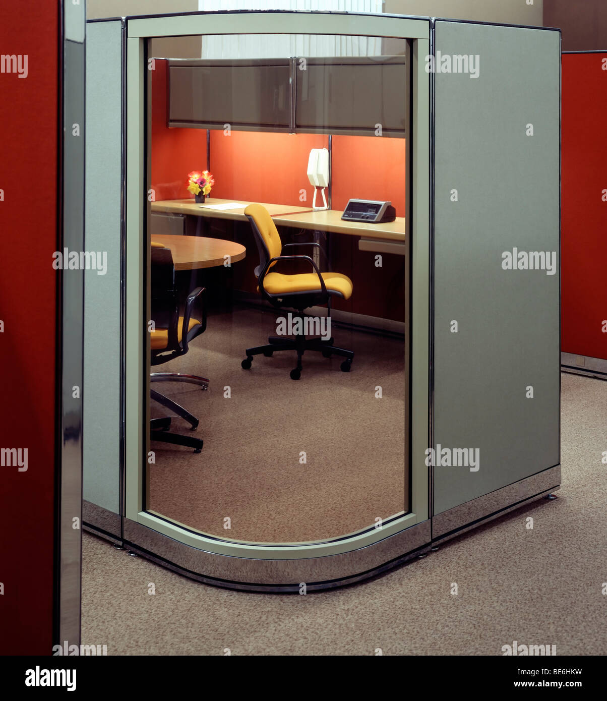 1980s corporate office with partition glass wall Stock Photo