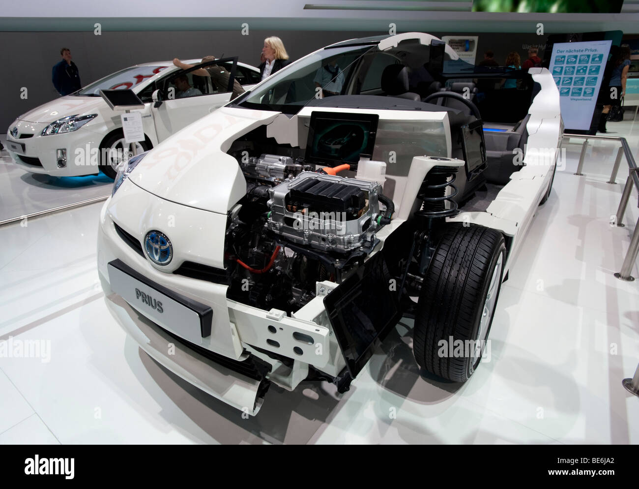 Cut away model of the new Toyota Prius hybrid saloon car at the Frankfurt Motor Show 2009 Stock Photo