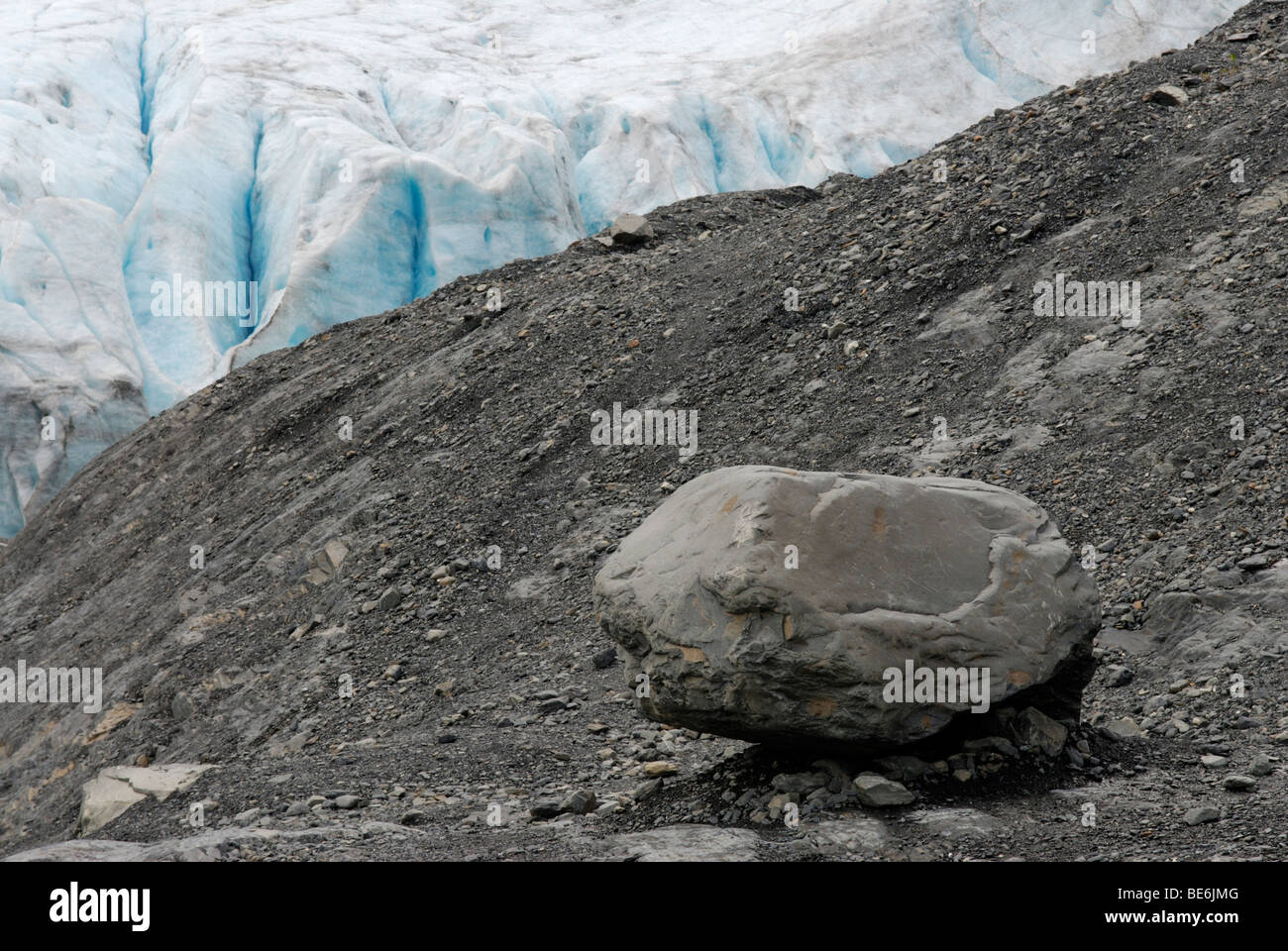 Glacial erratic boulder near Exit Glacier, Seward, Alaska Stock Photo