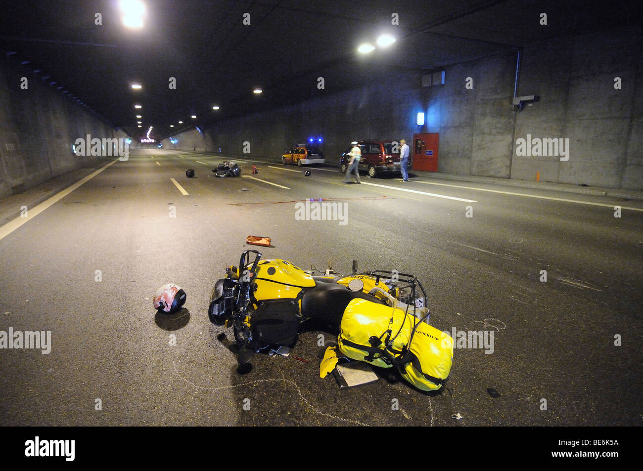 Fatal traffic accident with a motorcycle in Engelberg tunnel on the A 81 Stuttgart - Heilbronn, Leonberg, Baden-Wuerttemberg, G Stock Photo