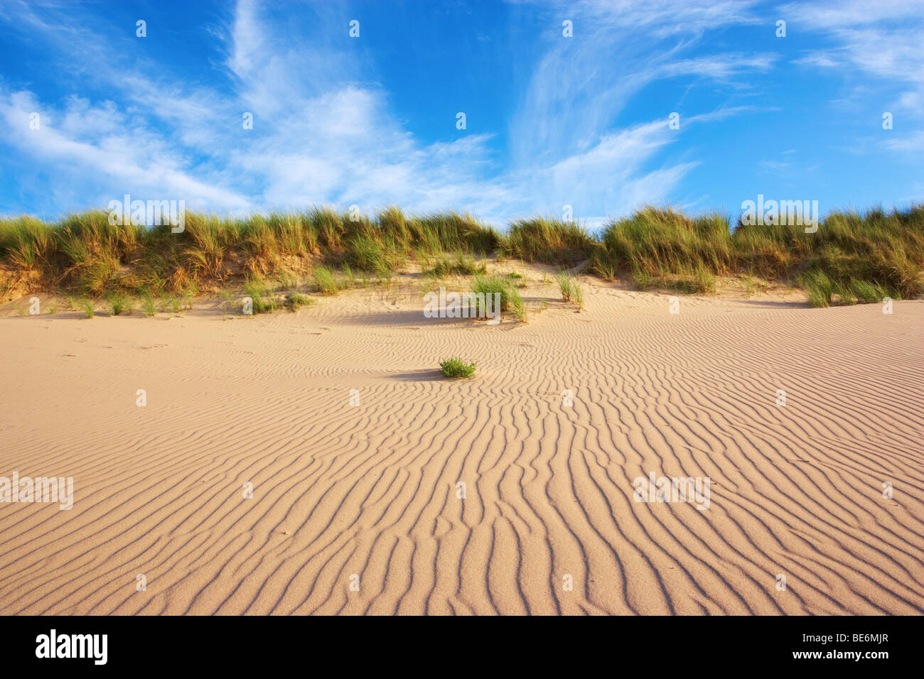 Sand Patterns and Sand Dunes at Holkham Bay on the North Norfolk Coast Stock Photo