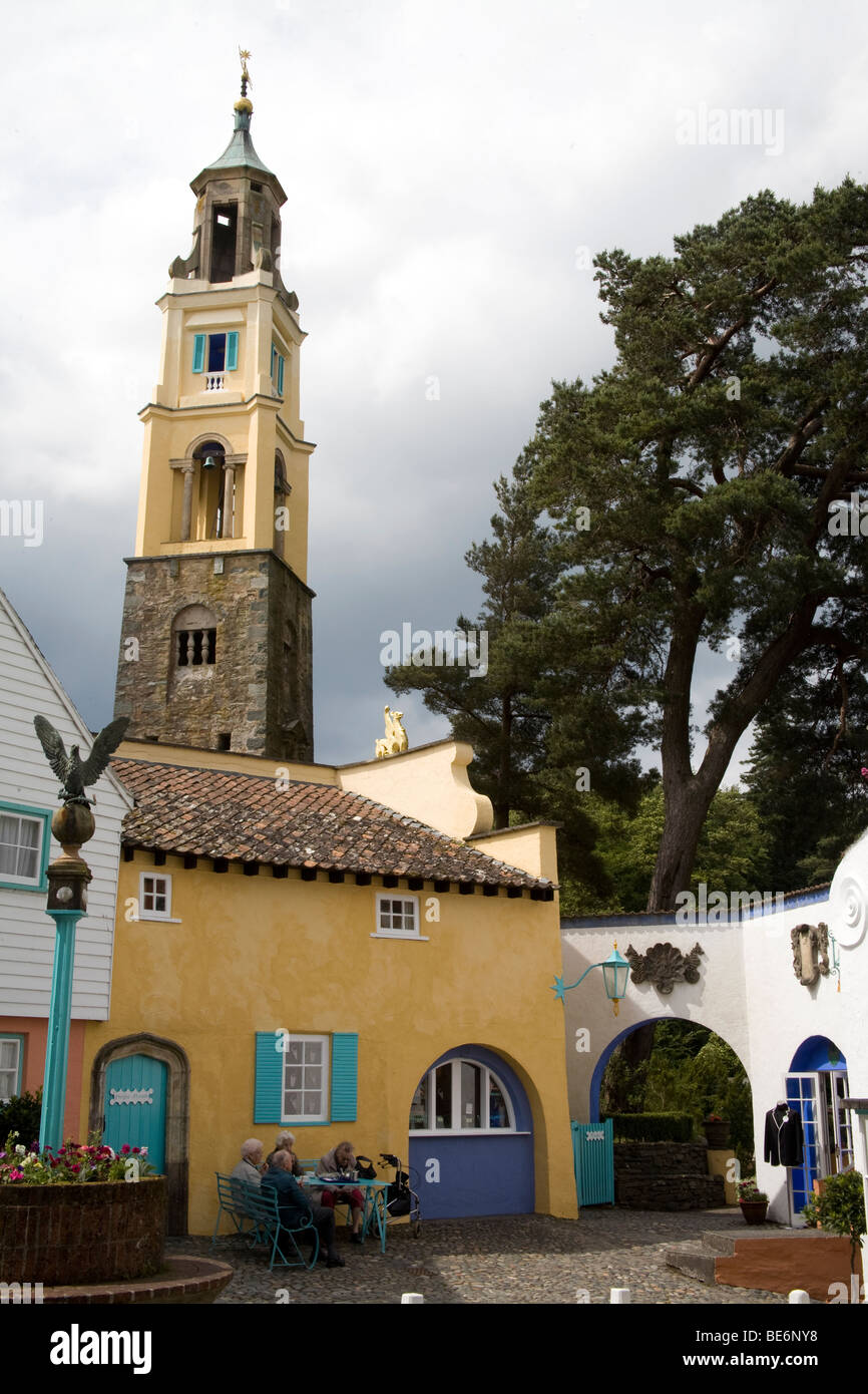 The bell tower and battery square in the village of Portmeirion