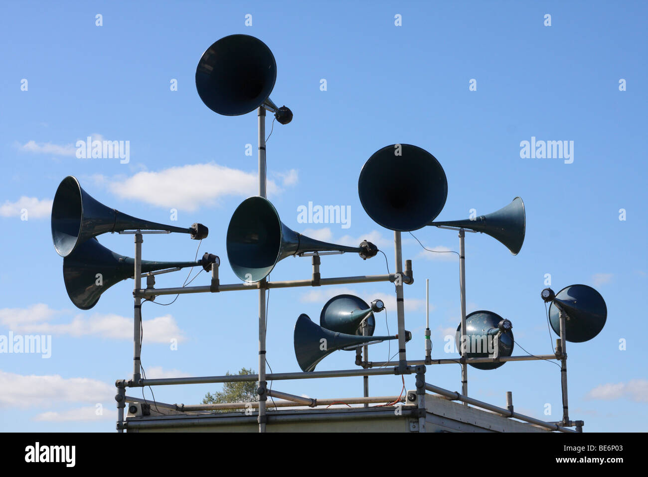 A public address system at an outdoor event in the U.K. Stock Photo