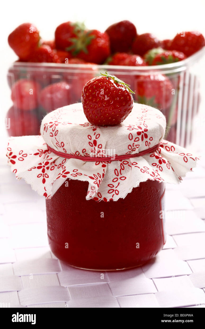 Strawberry jam with strawberries Stock Photo