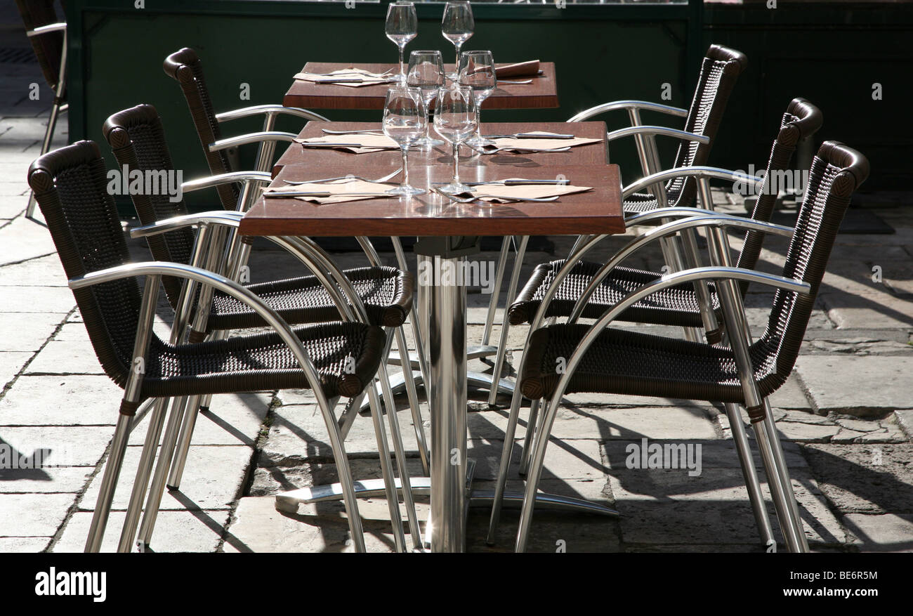 Tables laid for lunch in Bordeaux, France Stock Photo