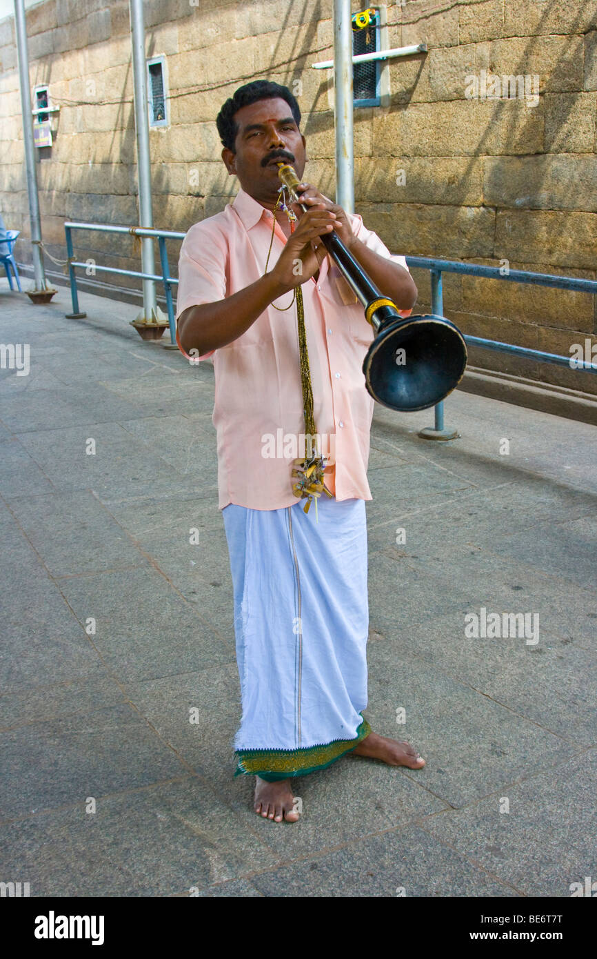Musician at Sri Jalagandeeswarar Temple inside Vellore Fort in Vellore India Stock Photo