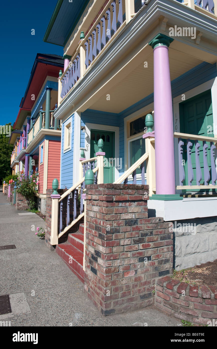This row of colorful homes in Portland's Alphabet District Stock Photo