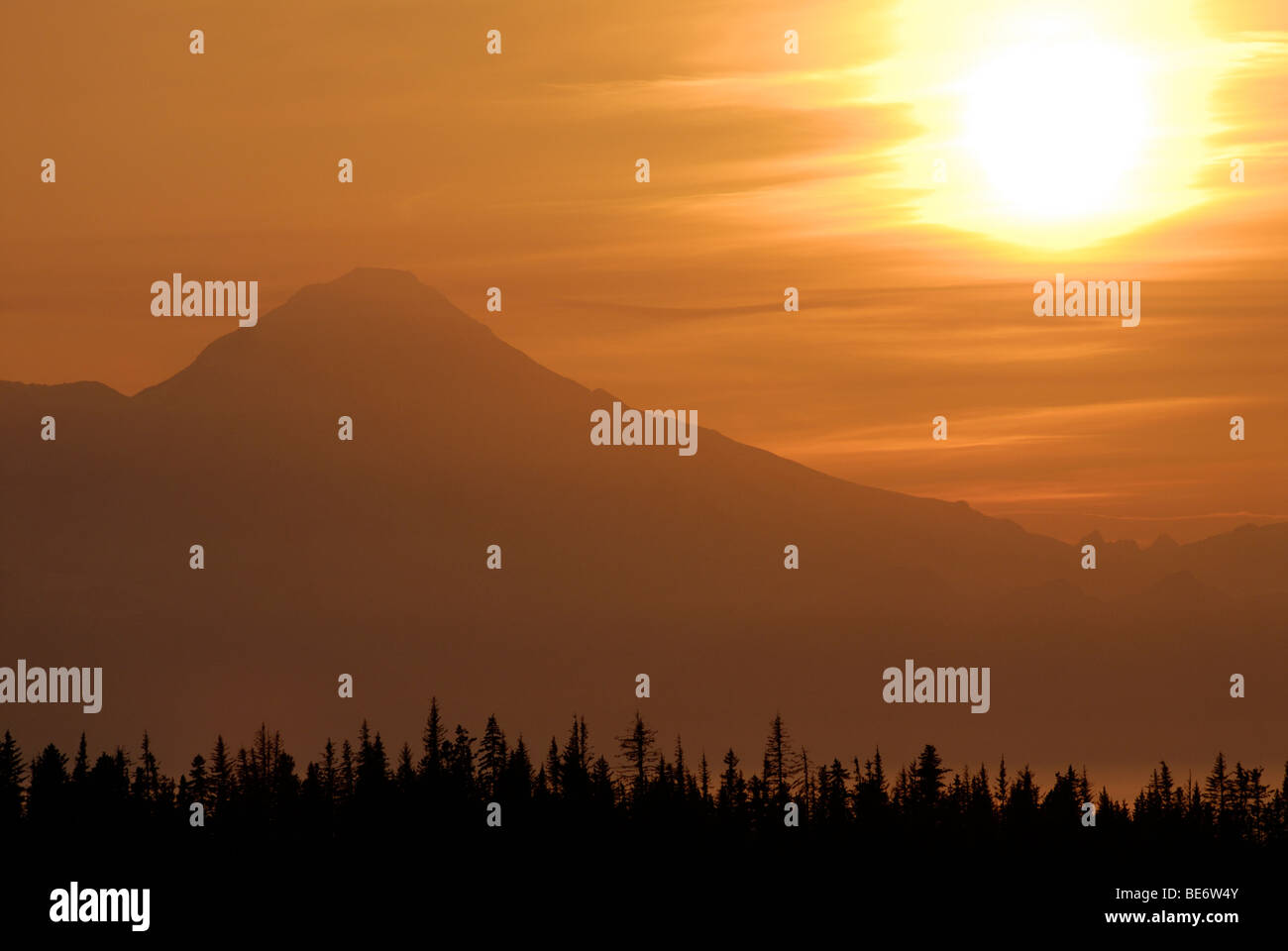 Iliamna Volcano, Alaska, at sunset Stock Photo