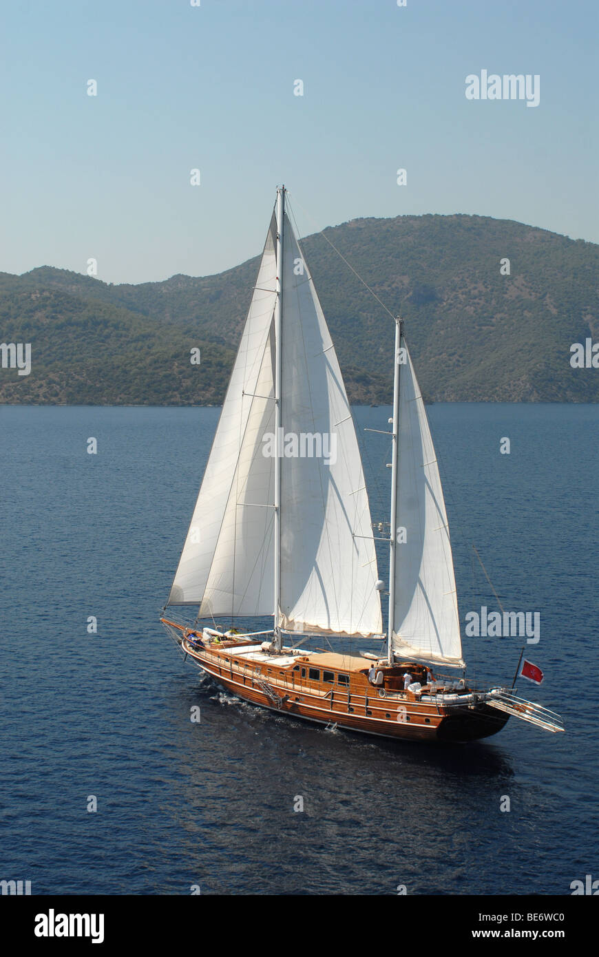 wooden luxury sailboat sailing at the Mediterranean Sea Stock Photo