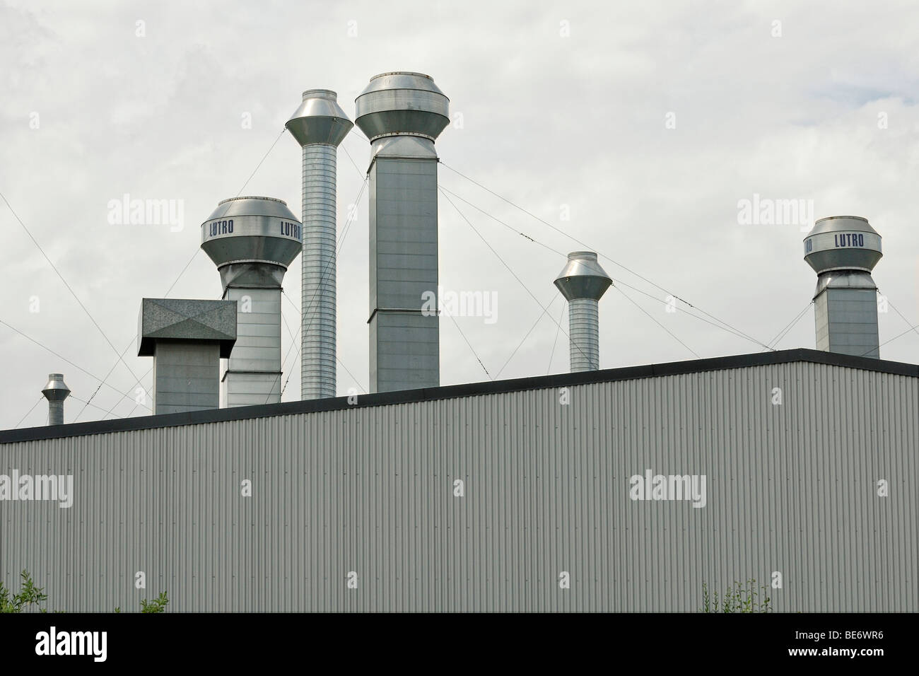 Industrial plant with filter flues and chimneys, partial view, Zaberfeld, Baden-Wuerttemberg, Germany, Europe Stock Photo